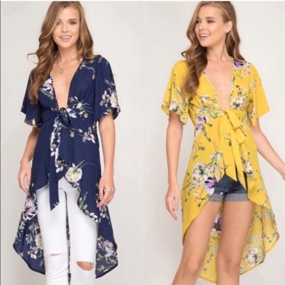 She and Sky Dresses & Skirts - Boutique Yellow Floral Hi Low Duster Maxi Top Dress